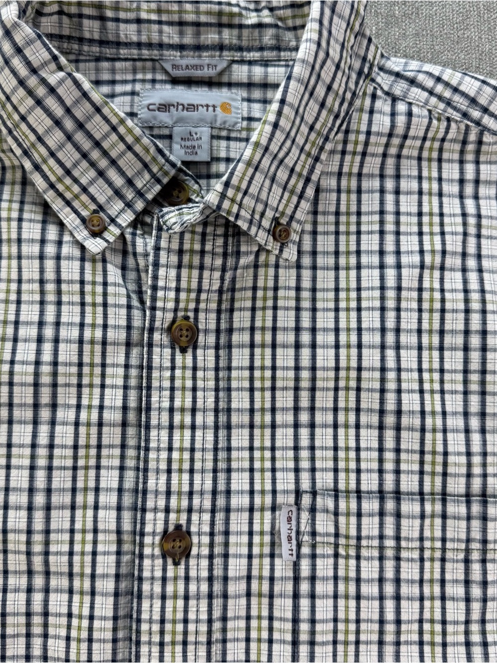 Carhartt Men's Large Button-Down Plaid Shirt - White, Blue, Green Regular Fit